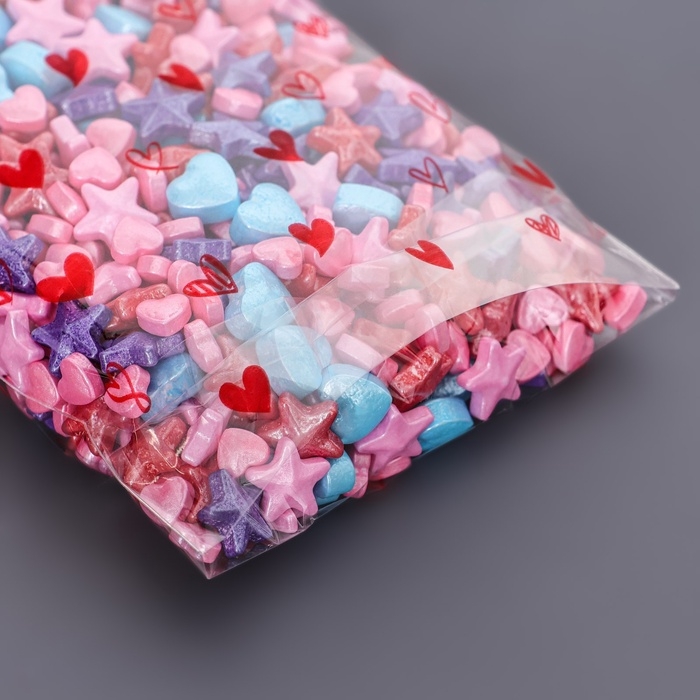 Пакет фасовочный БОПП, с донной складкой, Пакет фасовочный БОПП, с донной складкой, "Сердца красные" 9*19 см набор 50 шт