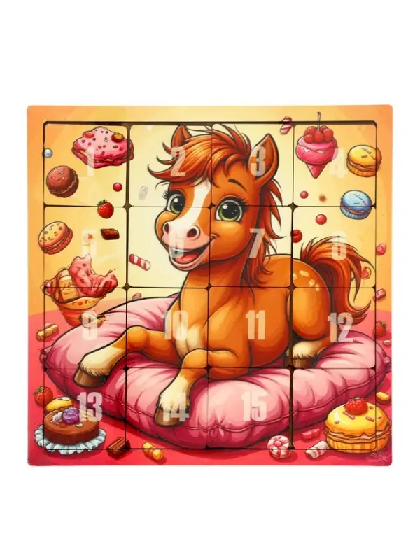 Головоломка «Пятнашки. Жеребёнок со сладостями», логическая настольная игра, 22×22 см