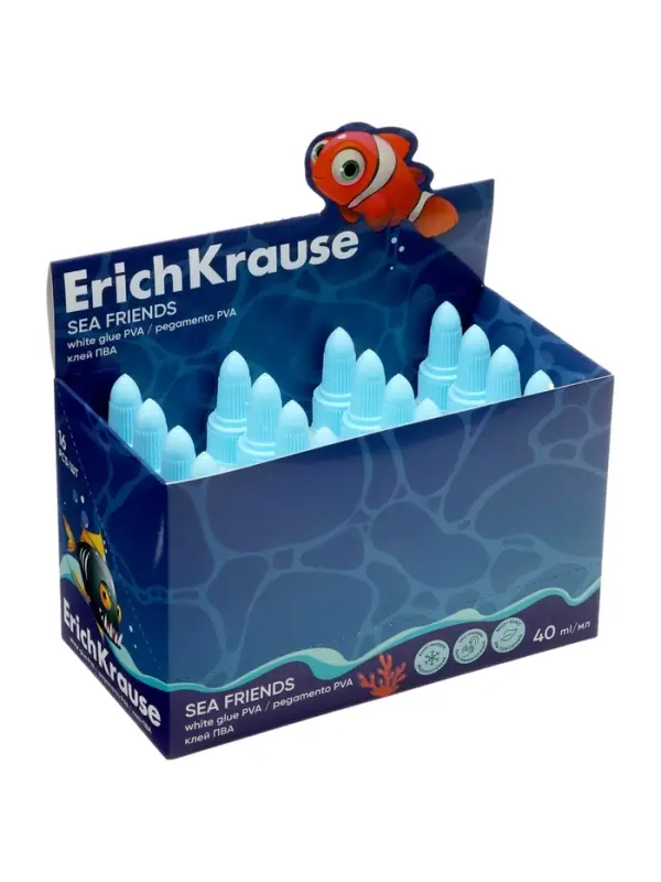 Клей ПВА ErichKrause EasyStick Sea Friends, 40 мл, МИКС