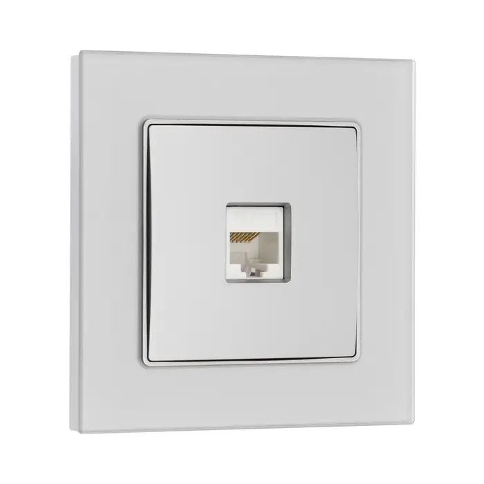 Розетка компьютерная TOT Matte Glass, стекло, скрытая, одноместная, серебристая