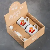 Набор из керамики «Для неё и для него»: кружка 180 мл 2 шт., ложка 2 шт. , цвет белый