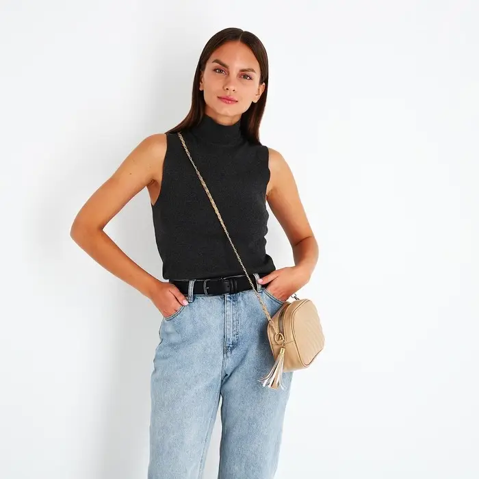 Сумка кросс-боди женская, 21&times;7&times;14 см, на молнии, бежевая