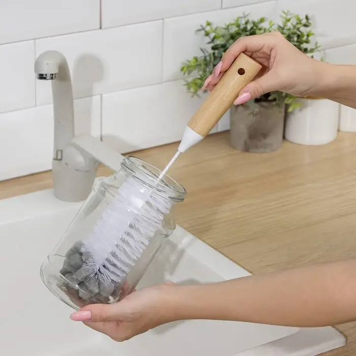 Ёрш для посуды Доляна Meli, 34×6 см, с поролоном, бамбуковая ручка, замшевая петелька Ёрш для посуды Доляна Meli, 34×6 см, с поролоном, бамбуковая ручка, замшевая петелька