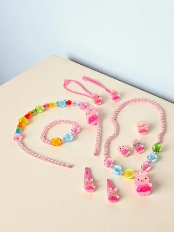 Набор детских украшений Выбражулька &laquo;Зайчики&raquo;, 9 предметов: ободок, 2 резинки, 2 заколки, клипсы, кулон, браслет, кольцо, МИКС
