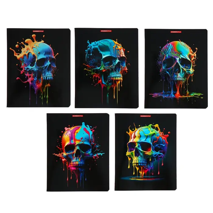 Тетрадь 48 листов в клетку &laquo;Яркие черепа&raquo;, обложка мелованный картон, УФ-лак, МИКС