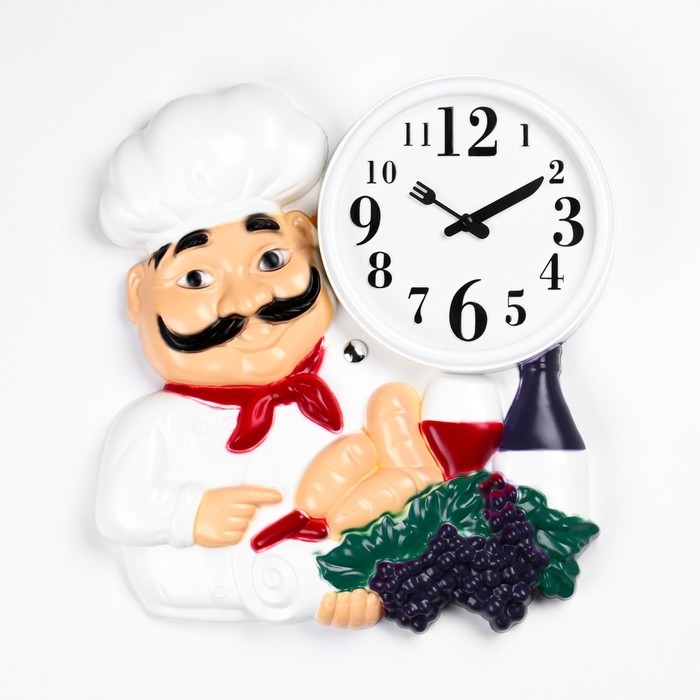 Часы настенные для кухни Часы настенные для кухни "Повар", бесшумные, циферблат d-16.5 см, 33 х 35 см