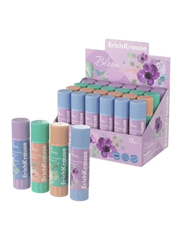 Клей-карандаш, ErichKrause EasyStick Pastel Bloom, PVP, экономичный расход, 6 г, МИКС