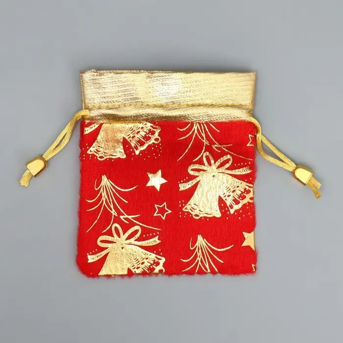 Мешочек подарочный плюш «Новогодние салюты», колокольчики, тиснение, 10 х 12 см +/- 1.5 см Мешочек подарочный плюш «Новогодние салюты», колокольчики, тиснение, 10 х 12 см +/- 1.5 см