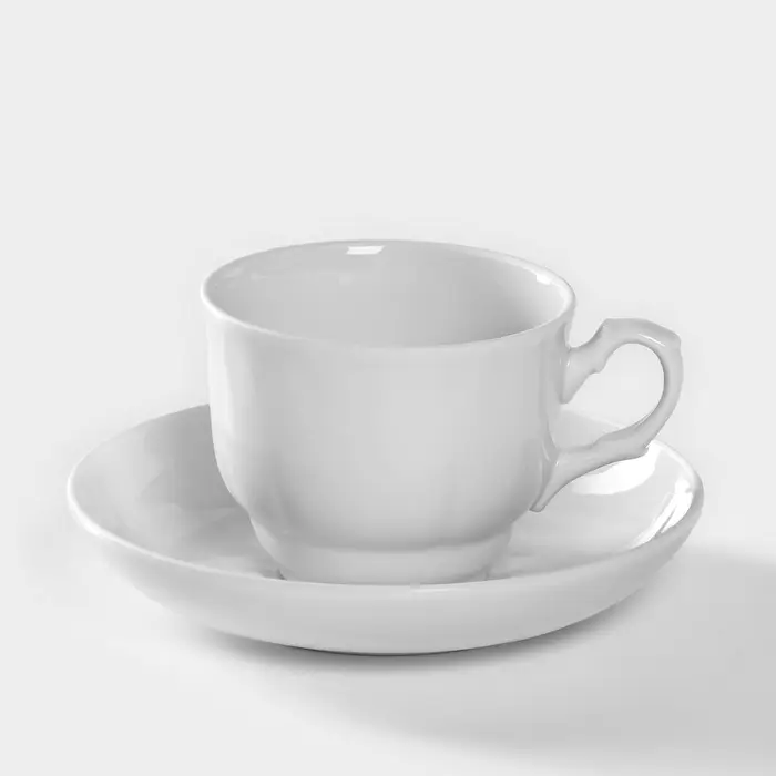 Чайная пара Добрушский завод &laquo;Бельё&raquo;, 2 предмета: чашка 240 мл, блюдце d=14.8 см, фарфор, белая