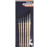 Набор кистей для рисования, белка, 6 штук: № 2, 4, 6, 8, 10, 12, Calligrata, круглые, деревянная ручка, международный размер