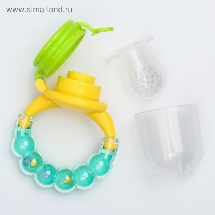 Ниблер для прикорма, с силиконовой сеточкой, ручка-погремушка, цвет зеленый Ниблер для прикорма, с силиконовой сеточкой, ручка-погремушка, цвет зеленый