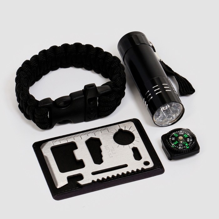 Набор для выживания 4в1 (фонарь, карта для выживания, паракорд, компас) Набор для выживания 4в1 (фонарь, карта для выживания, паракорд, компас)