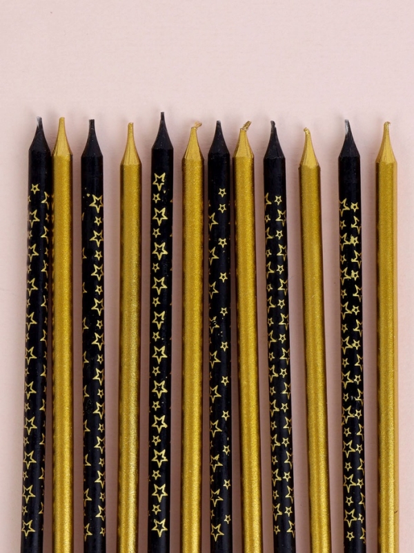 Набор свечей для торта Набор свечей для торта "Звёздочки", 12 шт, золотой и черный