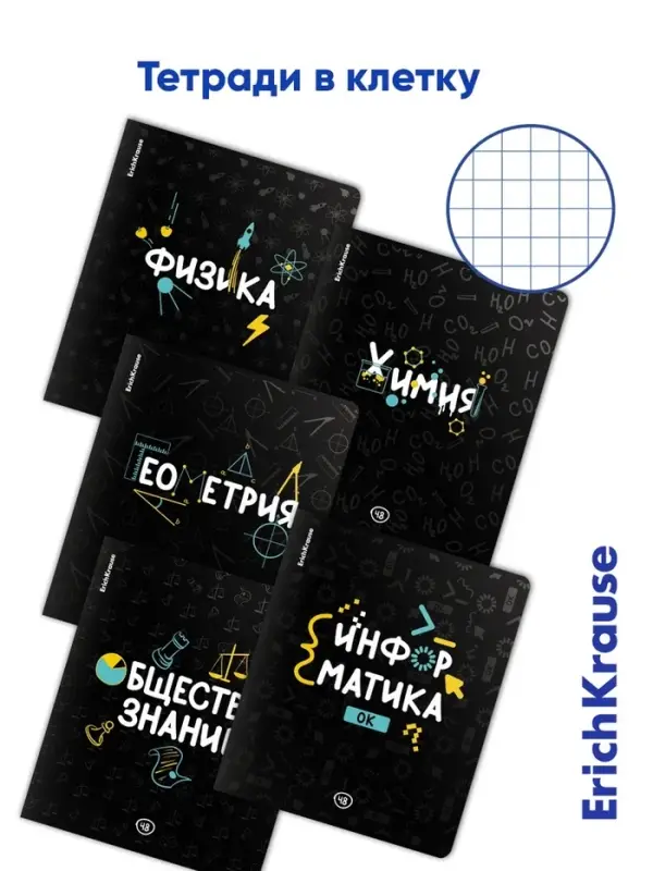 Набор предметных тетрадей ErichKrause. Inscription, 12 предметов, 48 листов, со справочным материалом, обложка из мелованного картона