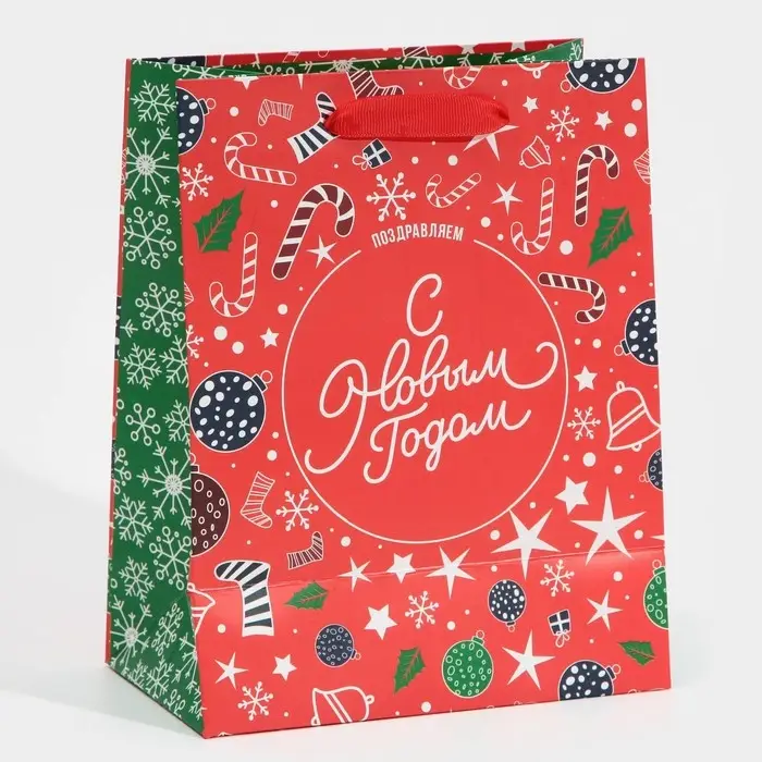 Пакет подарочный новогодний ламинированный «Снежинки», MS 18 х 23 х 10 см