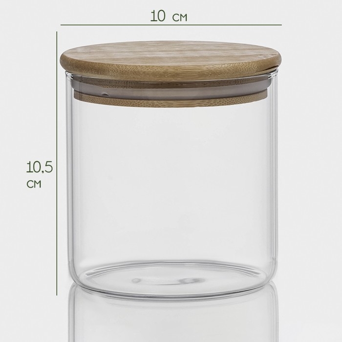 Банка стеклянная для сыпучих продуктов с бамбуковой крышкой «Эко», 550 мл, 10×10,5 см