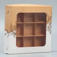 Коробка для конфет, кондитерская упаковка, 9 ячеек, &laquo;Ручная работа&raquo;, 14.7&times;14.7&times;3.5 см