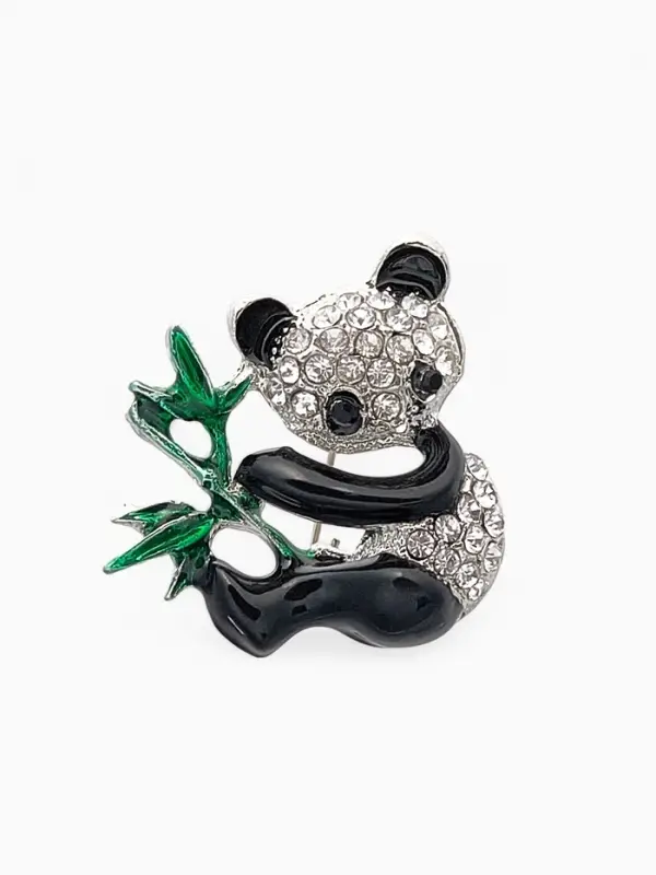 Брошь &laquo;Панда с бамбуком&raquo;, разноцветная в серебре