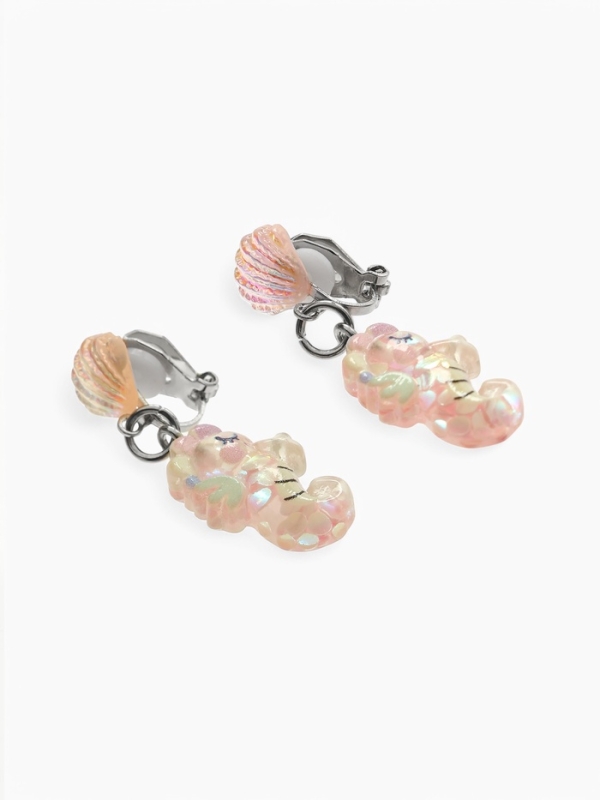 Серьги-клипсы детские  Серьги-клипсы детские "Выбражулька" морской конек с ракушкой перламутр, цвет розово-белый