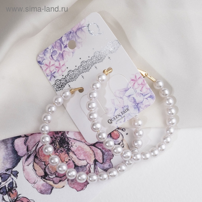 Серьги-кольца «Нежность жемчуга» кольца средние, цвет белый в золоте, d=5,5 см Серьги-кольца «Нежность жемчуга» кольца средние, цвет белый в золоте, d=5,5 см