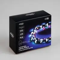 Умная гирлянда &laquo;Нить&raquo; 5 м, роса с насадками &laquo;Шарики&raquo;, IP20, черный провод, 100 LED, пульт ДУ, приложение, свечение RGB, USB