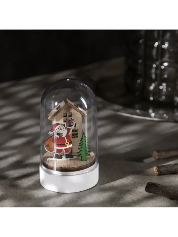 Светодиодная фигура под куполом &laquo;Дед Мороз с мешком&raquo; 6&times;9.5&times;6 см, дерево, от батареек LR1130&times;3, свечение тёплое белое