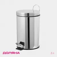 Ведро мусорное с педалью Доляна, 3 л, нержавеющая сталь, хромированное