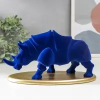 Фигура полистоун &laquo;Синий носорог на подставке&raquo;, флок, 12.8&times;22.5&times;13.5 см