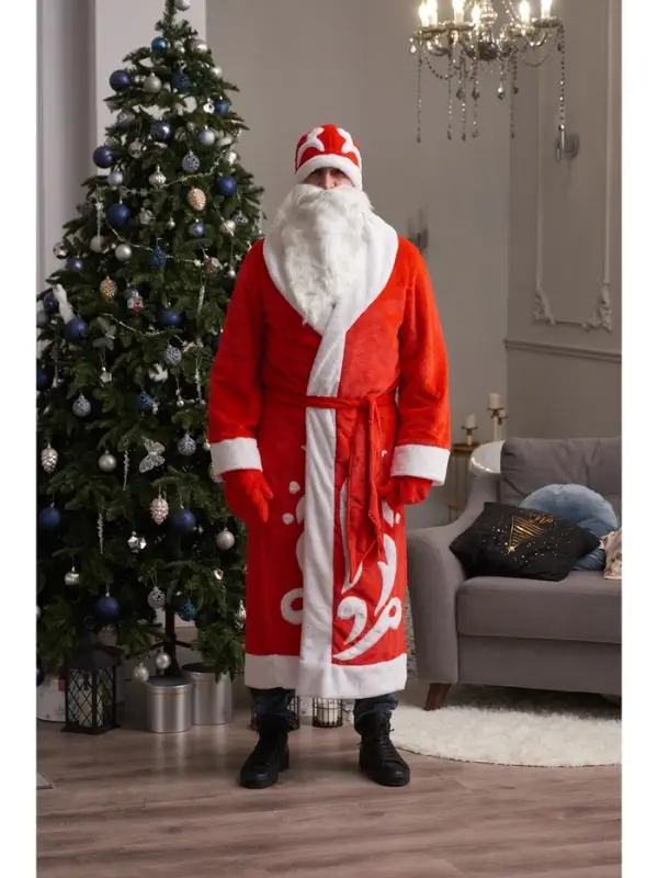 Карнавальный костюм красный «Дед Мороз»: шуба, шапка, варежки, борода, 52-54, рост 180 Карнавальный костюм красный «Дед Мороз»: шуба, шапка, варежки, борода, 52-54, рост 180