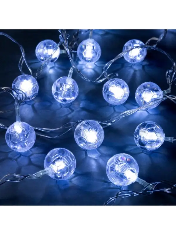 Гирлянда &laquo;Нить&raquo; 5 м с насадками &laquo;Футбольный мяч&raquo;, IP20, прозрачная нить, 20 LED, свечение белое, 8 режимов, 220 В