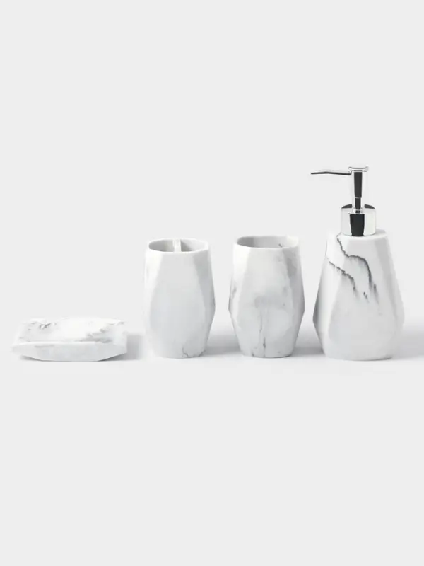 Аксессуары для ванной &laquo;Мрамор&raquo;, 4 предмета, дозатор 190 мл, мыльница, 2 стакана 290 мл, белые