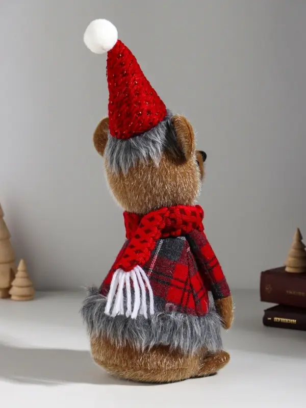 Кукла интерьерная "Мишка в колпаке с мехом и шарфе" 15х11х36 см