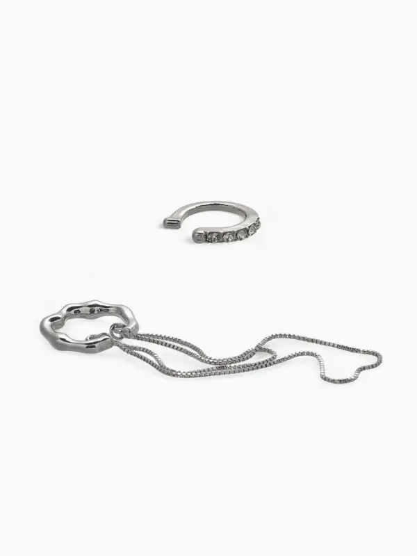 Серьги "Каффы" набор 2 шт., водопад и стразы, цвет серебро