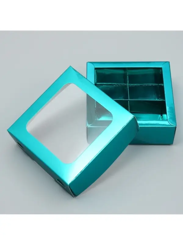 Коробка для конфет, кондитерская упаковка, 4 ячейки, &laquo;Голубая&raquo;, 10.5&times;10.5&times;3.5 см