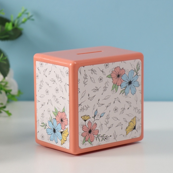 Копилка пластик Копилка пластик "Сейф. Цветочные" 8,5х6х8,5см
