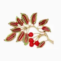 Брошь &laquo;Веточка Калины&raquo;, красно-коричневая в золоте