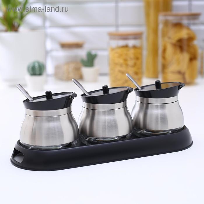 Набор стеклянных банок для сыпучих продуктов «Сияние», 31×12×12 см, на подставке, 3 шт, цвет чёрный