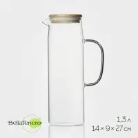 Кувшин BellaTenero &laquo;Эко&raquo;, 1.3 л, 14&times;9&times;27 см, с бамбуковой крышкой, стекло, прозрачный, без упаковки
