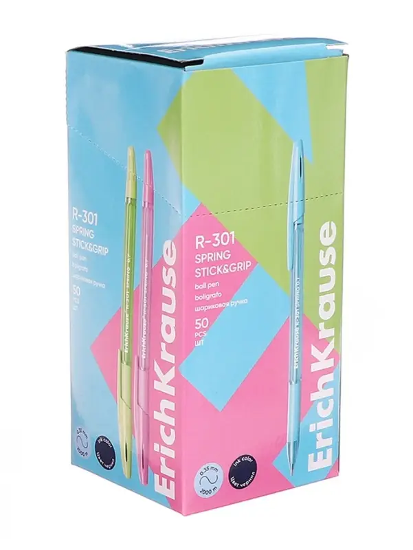 Ручка шариковая ErichKrause R-301 Spring Stick & Grip, узел 0.7 мм, чернила синие, резиновый держатель, длина линии письма 2000 метров,МИКС Ручка шариковая ErichKrause R-301 Spring Stick & Grip, узел 0.7 мм, чернила синие, резиновый держатель, длина линии письма 2000 метров,МИКС
