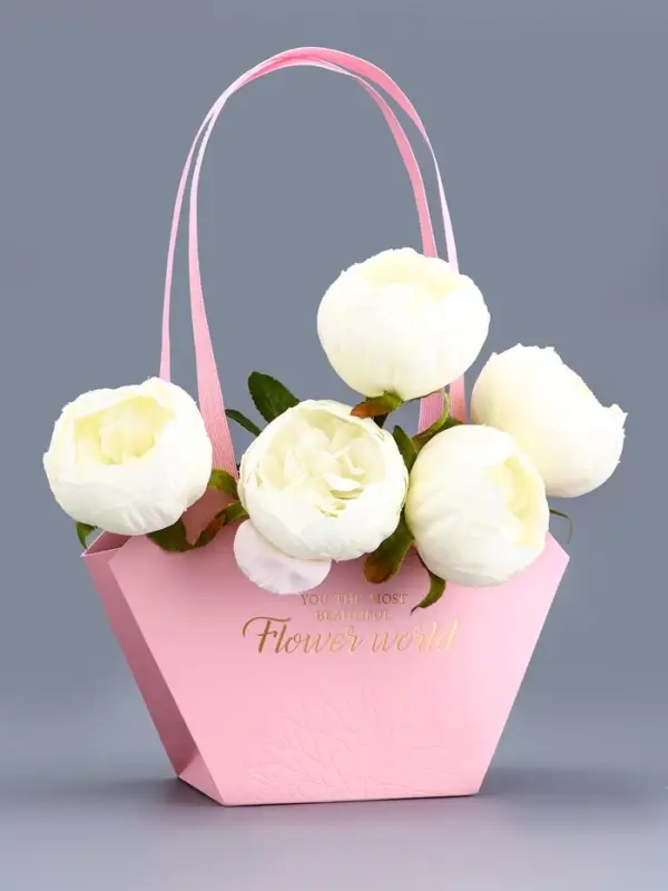 Сумка для цветов тиснение розовая, &laquo;Самой прекрасной&raquo;, влагостойкая, 23&times;15&times;9 см