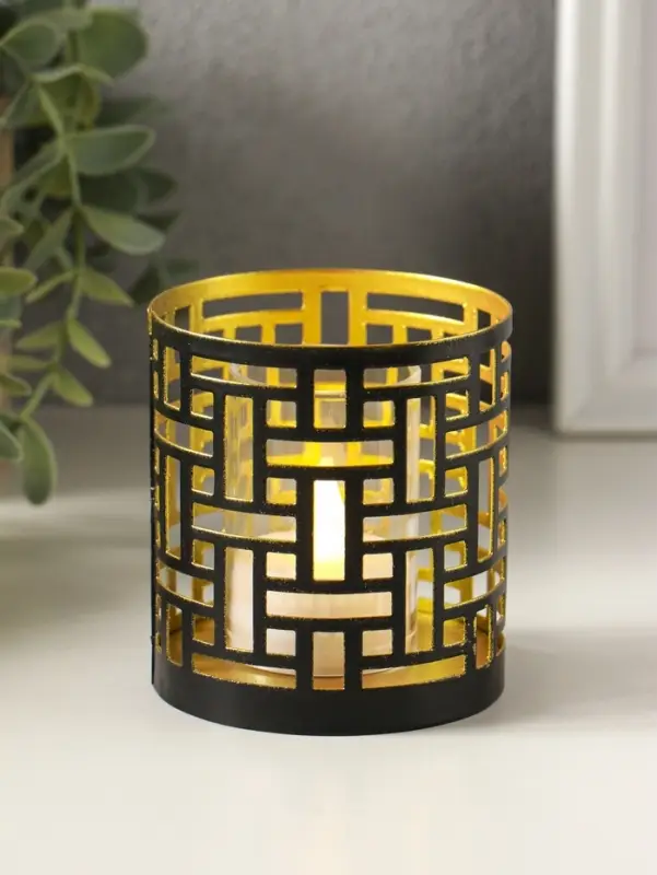 Подсвечник "Цилиндр №1" металл 7,5х7,5х8 см, черный с золотом