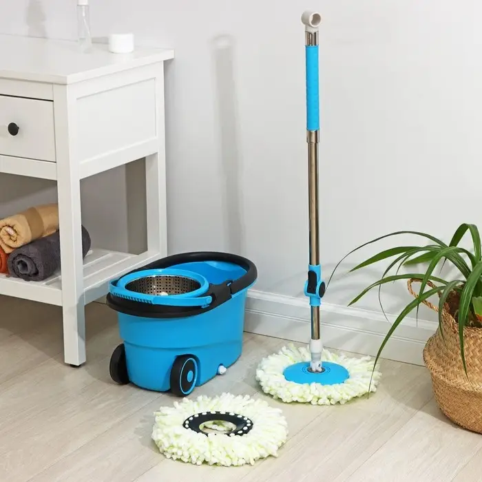 Швабра с отжимом Доляна: ведро с металлической центрифугой, 18 л, запасная насадка из микрофибры, синяя