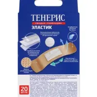 Лейкопластырь медицинский бактерицидный TENERIS Elastic, тканная основа, 7.6&times;1.9 см, 20 шт.