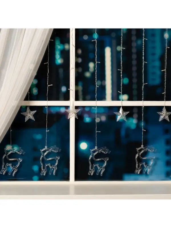 Гирлянда &laquo;Бахрома&raquo; 2.4&times;0.9 м с насадками &laquo;Олень&raquo;, IP20, прозрачная нить, 138 LED, свечение мульти, 8 режимов, 220 В