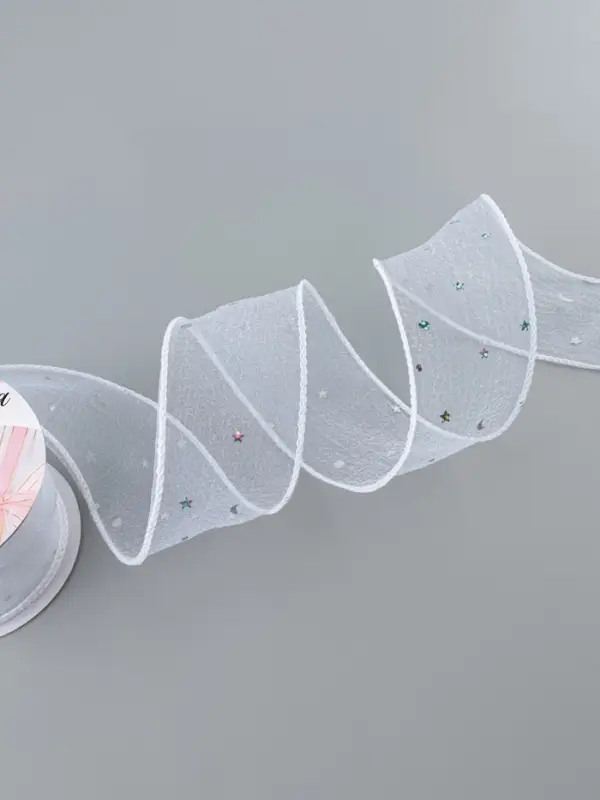 Лента капроновая &laquo;Волна&raquo;, с блёстками, 50 мм, 9&plusmn;1 м, белая