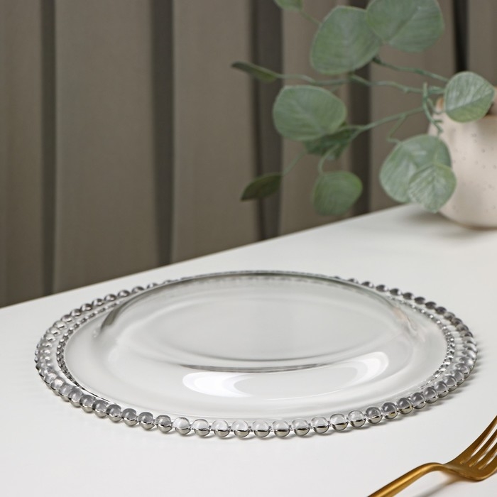 Тарелка стеклянная обеденная «Орбита», d=27 см, цвет каёмки серый Тарелка стеклянная обеденная «Орбита», d=27 см, цвет каёмки серый