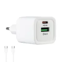 Сетевое зарядное устройство с кабелем Type-C на Type-C PD30W + USB QC3.0 C149A  HOCO белое