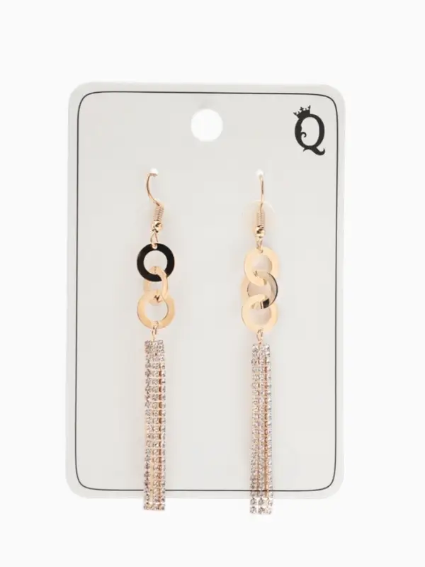 Серьги висячие со стразами &laquo;Вечерние&raquo;, нить и кольцо, белые в золоте,10 см