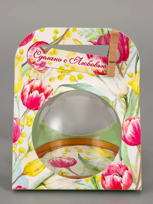 Коробка подарочная с куполом &laquo;Тюльпаны с мимозой&raquo;, 11.5&times;12&times;15.5 см