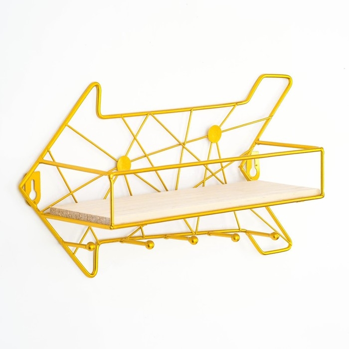 Вешалка настенная с полкой Вешалка настенная с полкой "Стрелка", с подсветкой, 5 крючков, золото